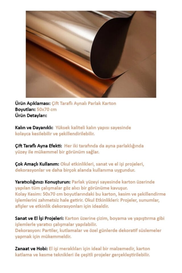 Aynalı Karton 50x70 cm 3 ADET Antik Altın Çift Yönlü Metalik Karton Çift Taraflı Okul Etkinlikleri