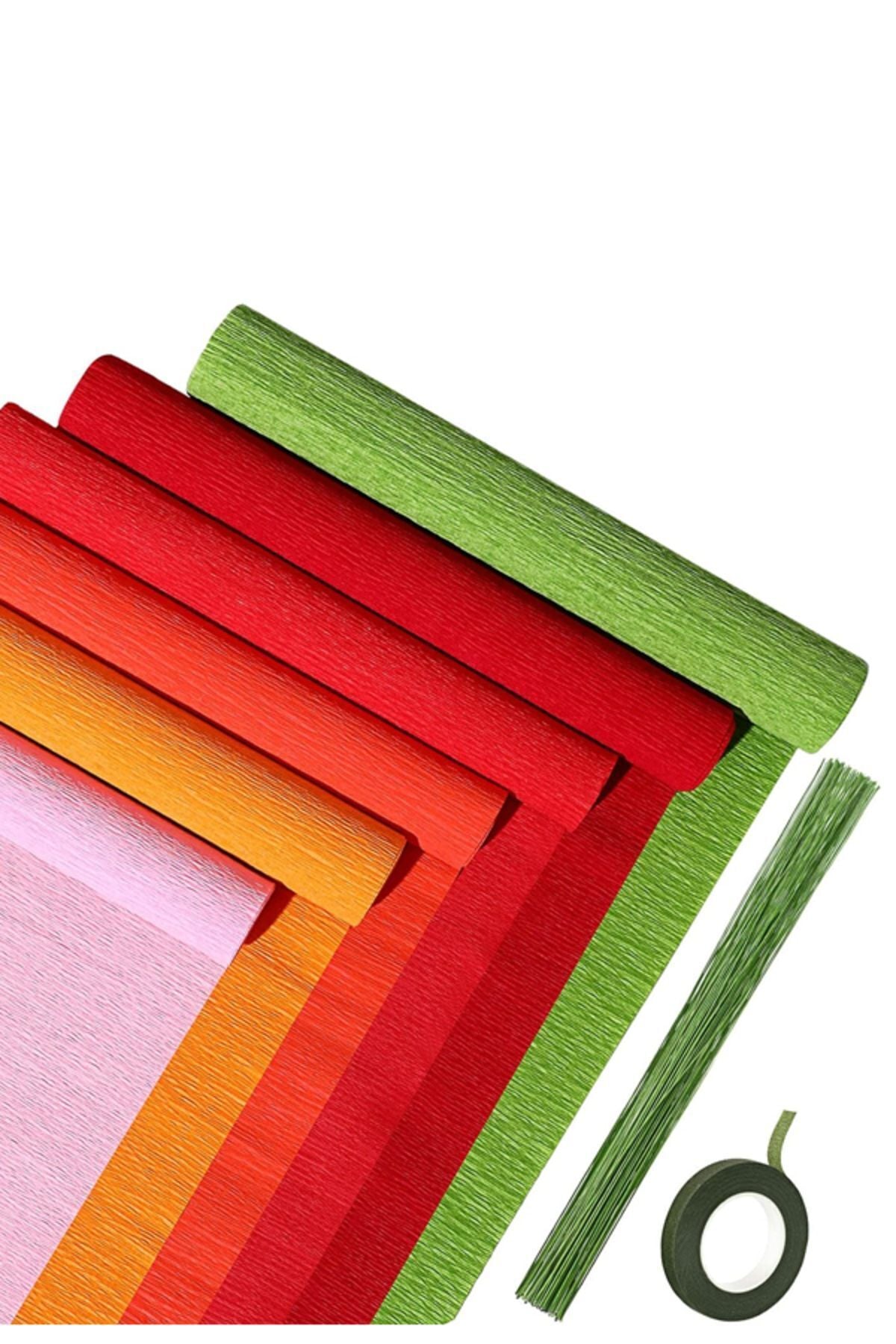 İtalyan Krapon Kağıdı Çiçek Yapım Seti 180gr Krapon Kağıdı 250x50cm:6 Adet Kırmızı Tonlar