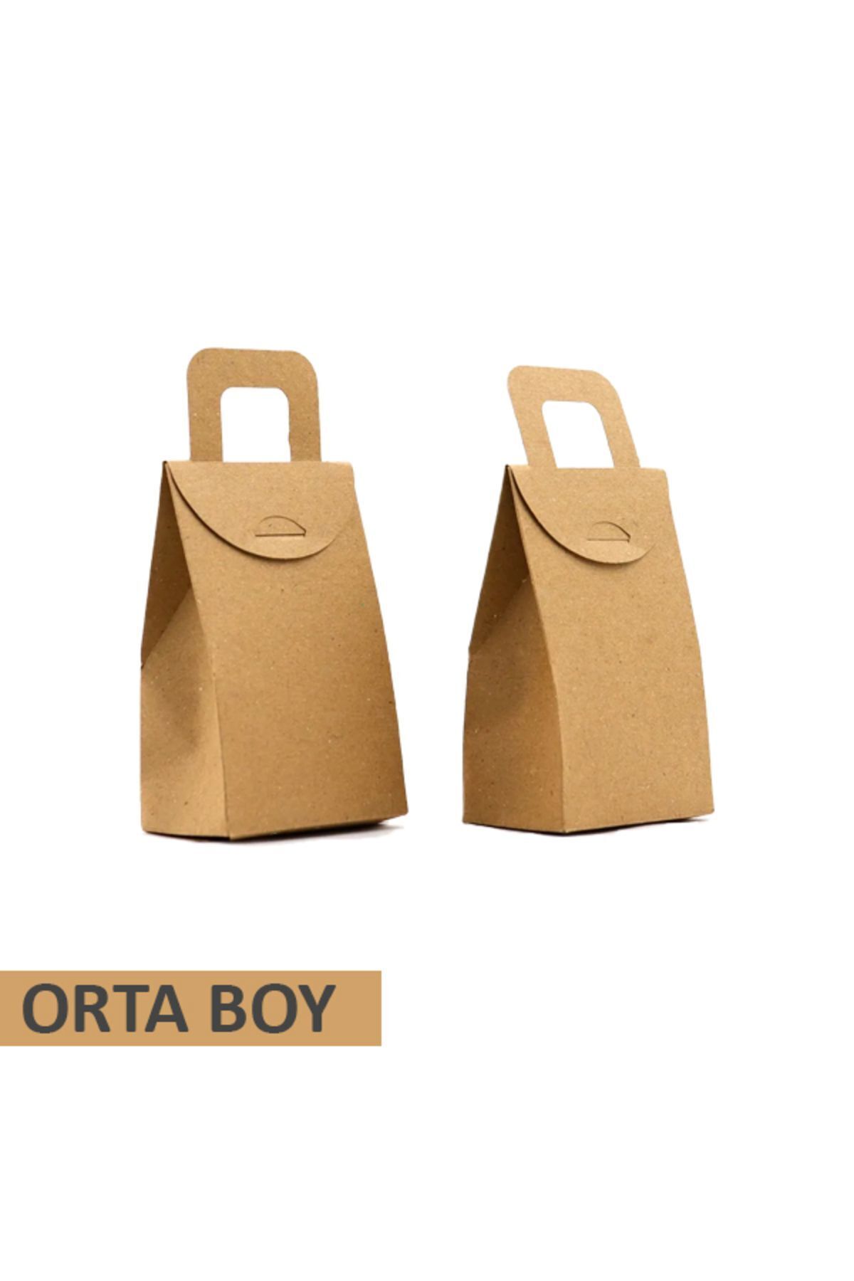 Kulplu Çanta Orta Boy 25 Adet Kraft Çanta Kraft Tutmalı Çanta Çerez Kutusu Kınalık Kraft Çanta