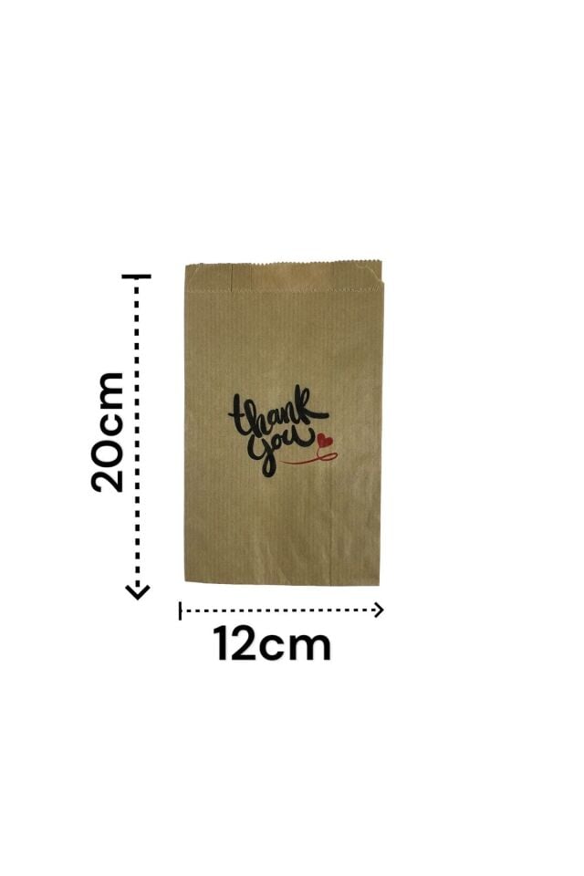 Kraft Kese Kağıdı Thank You Baskılı 12x20cm 50 Adet Hediye Paketi Kraft Kağıt