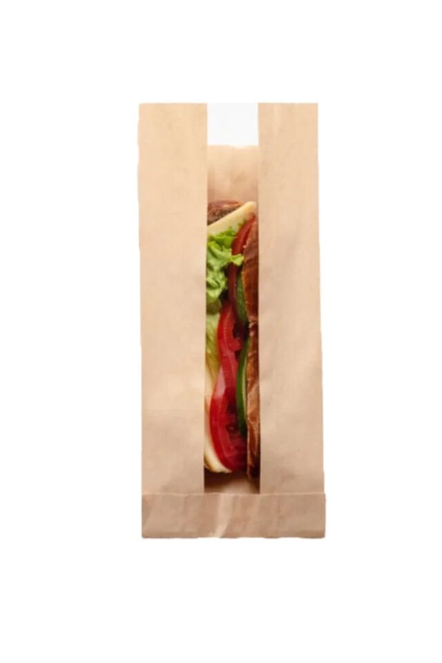 Kraft Pencereli Kese Kağıdı 12x28cm 10 Adet Yandan Körüklü Ambalaj Kağıdı Hediye Paketi Kraft Paket