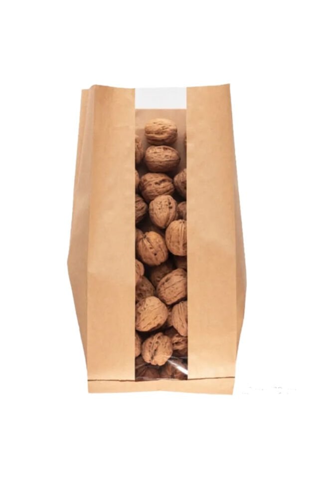 Kraft Pencereli Kese Kağıdı 15x33cm 50 Adet Yandan Körüklü Ambalaj Kağıdı Hediye Paketi Kraft Pake