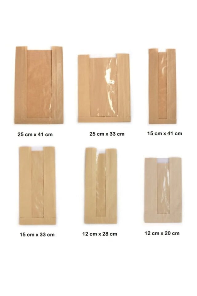 Kraft Pencereli Kese Kağıdı 15x33cm 50 Adet Yandan Körüklü Ambalaj Kağıdı Hediye Paketi Kraft Pake