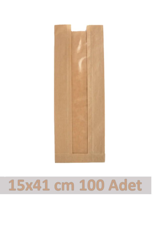 Kraft Pencereli Kese Kağıdı 15x41cm 100 Adet Yandan Körüklü Ambalaj Kağıdı Hediye Paketi Kraft Paket