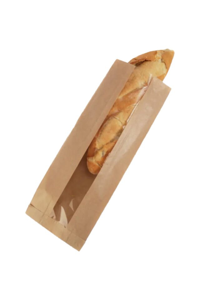 Kraft Pencereli Kese Kağıdı 15x41cm 250 Adet Yandan Körüklü Ambalaj Kağıdı Hediye Paketi Kraft Paket