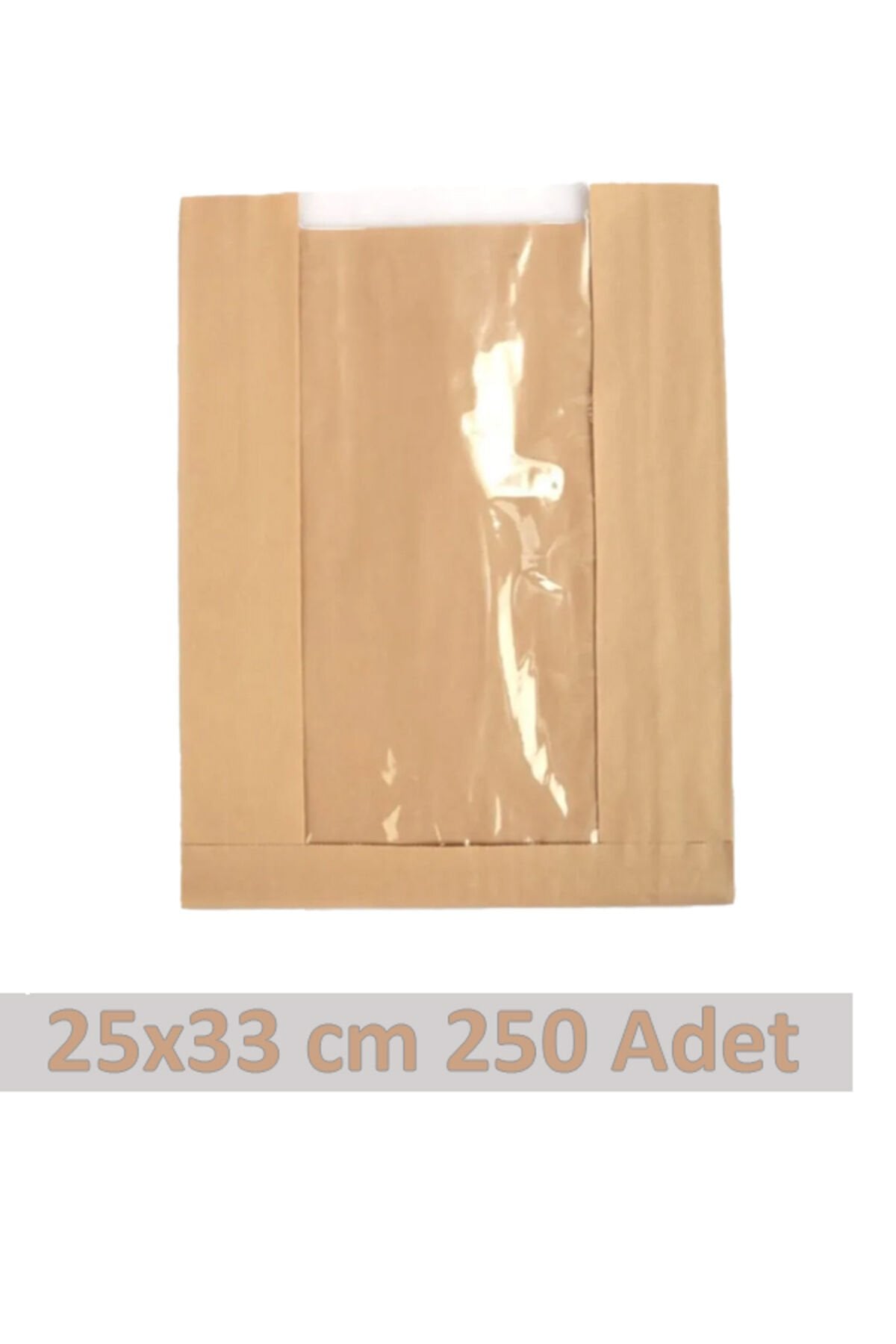 Kraft Pencereli Kese Kağıdı 25x33cm 250 Adet Yandan Körüklü Ambalaj Kağıdı Hediye Paketi Kraft Paket