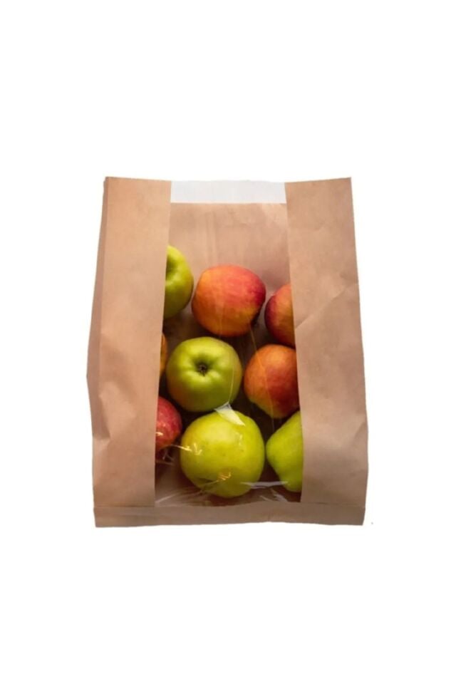 Kraft Pencereli Kese Kağıdı 25x33cm 50 Adet Yandan Körüklü Ambalaj Kağıdı Hediye Paketi Kraft Paket