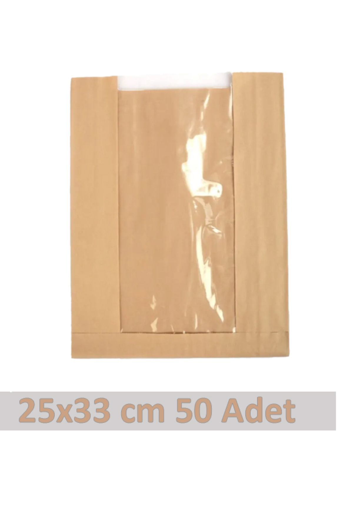 Kraft Pencereli Kese Kağıdı 25x33cm 50 Adet Yandan Körüklü Ambalaj Kağıdı Hediye Paketi Kraft Paket