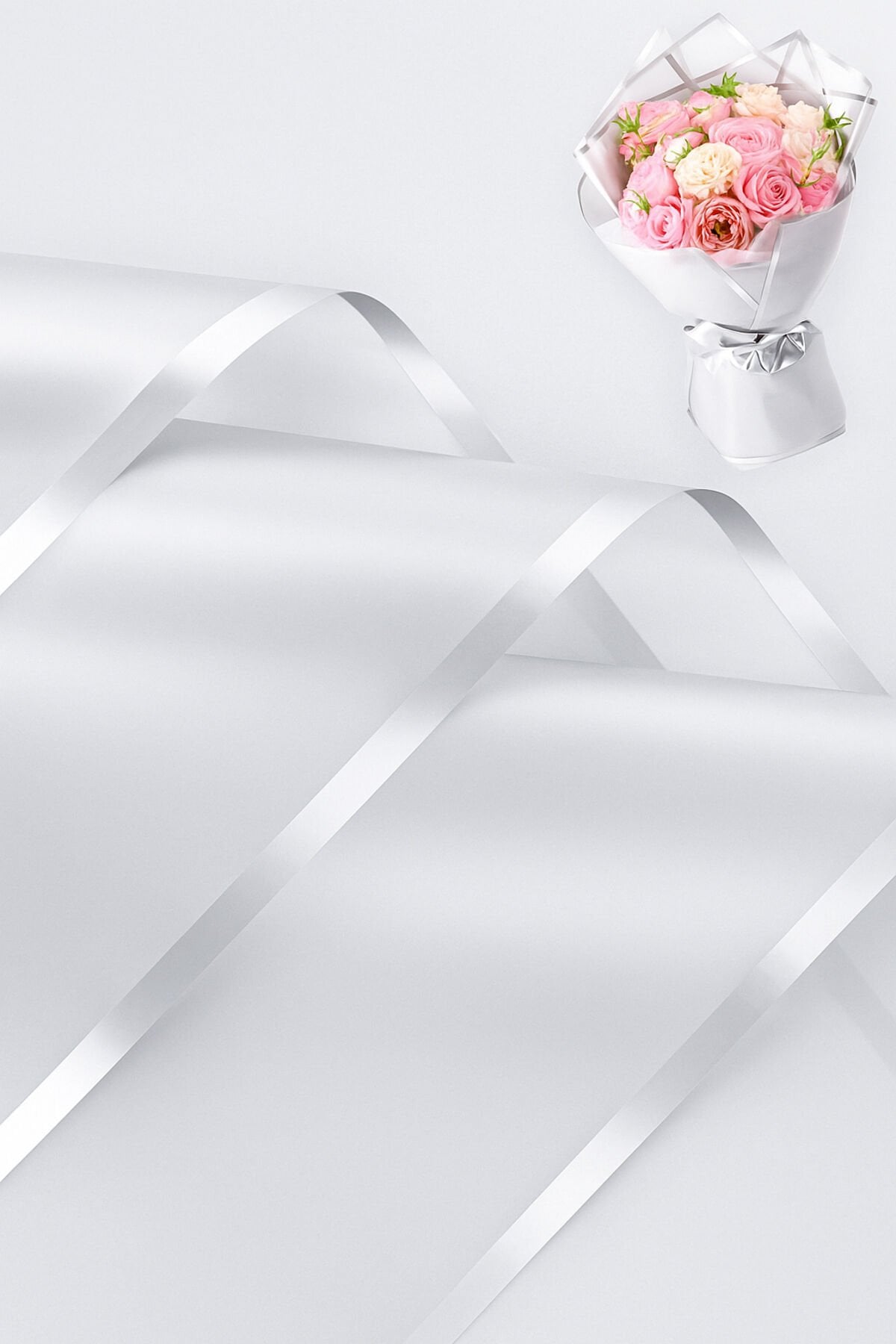 Çiçek Kağıdı Yarı Transparan GÜMÜŞ-GÜMÜŞ Kenar 8 Adet Buket Kağıdı