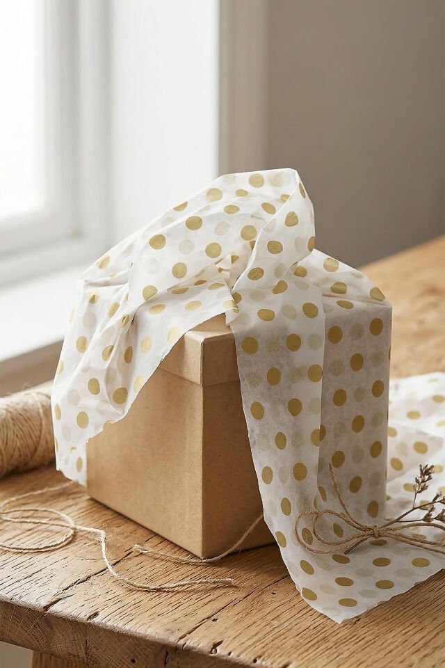 Altın Puantiyeli Pelur Kağıdı – Hediye Paketleme Kağıdı | 50x70 cm | 25 Adet |