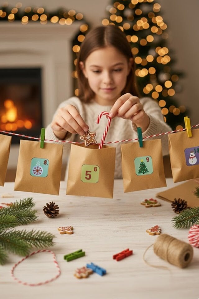 Yılbaşı Advent Takvimi Seti – Yılbaşı Sticker Seti, Mini Mandal, 12x20 Kese, Süsleme İpi