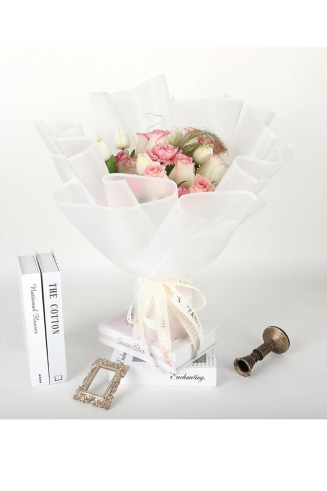 Çiçek Kağıdı Beyaz Beyaz Kenar 4 ADET Buket Ambalaj Kağıdı