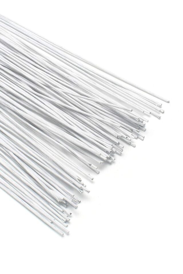 Çiçek Teli 0.8mm 100 Adet Beyaz Çiçek Yapımı Yapay Çiçek Dalı Çiçek Bandı Sarılı Metal Çiçek Teli