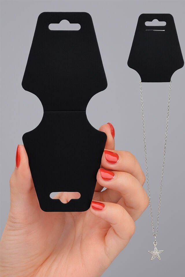 Takı Kartı ve Bileklik Kartı Siyah 50 ad. Takı Asma Kartı 9x4cm Necklace Display Cards