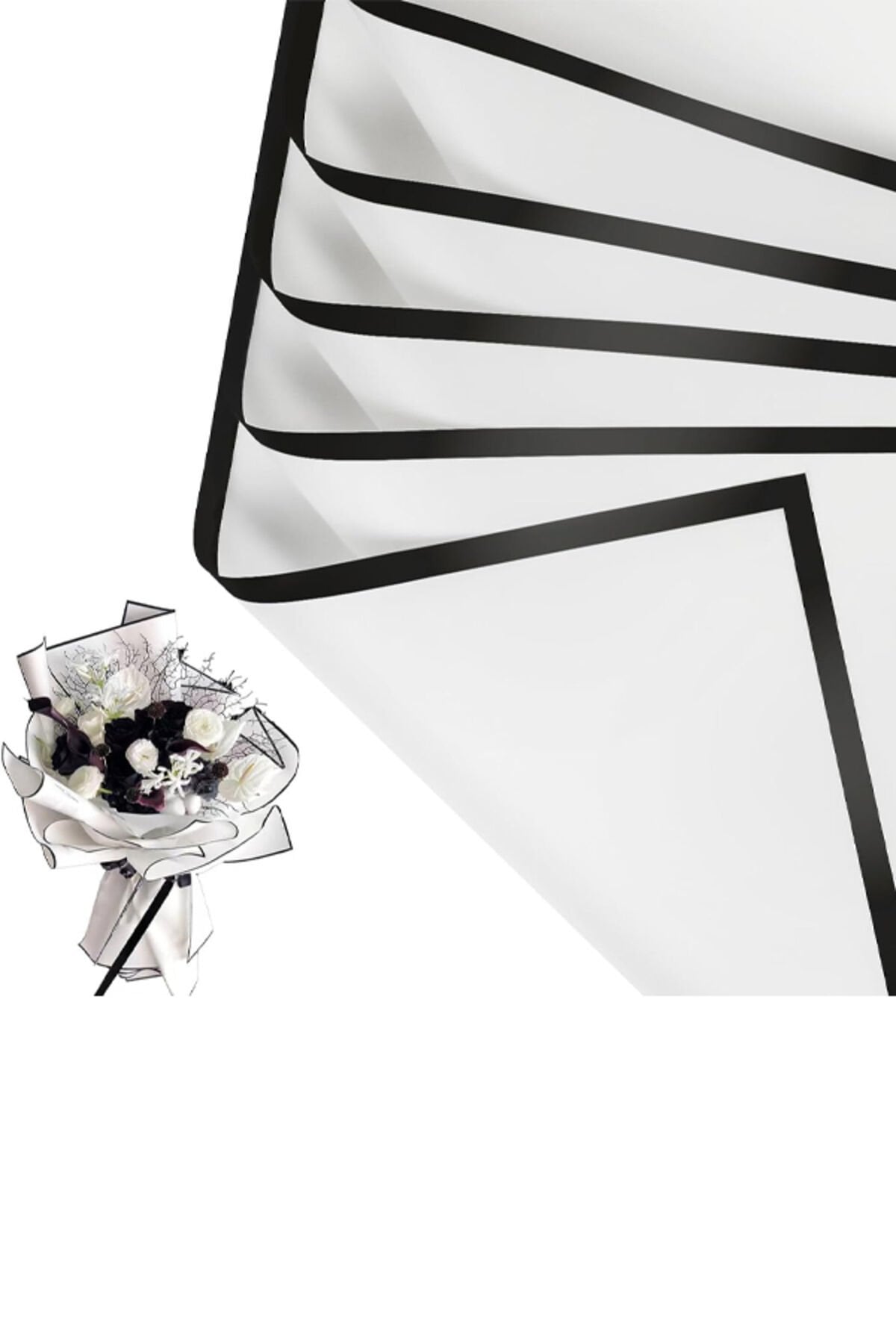 Çiçek Kağıdı Beyaz-Siyah Kenarlı 4 ADET Kuru Çiçek Canlı Çiçek Buket Kağıdı