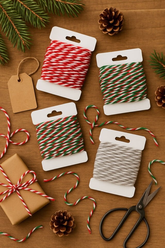 Beyaz Mavi Koton Paketleme İpi 10 Metre Koton Paket İpi 10m