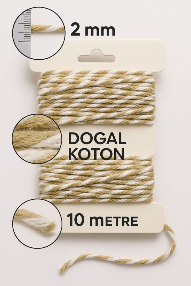 Beyaz Yeşil Koton Paketleme İpi 10 Metre Koton Paket İpi 10m