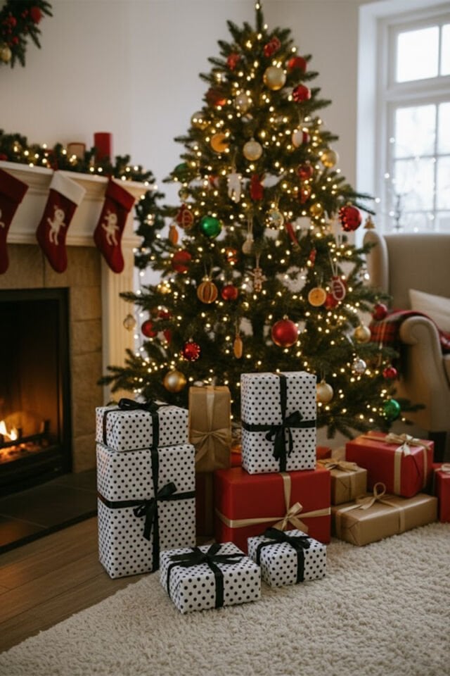 Beyaz Üzeri Siyah Puantiye Ambalaj Kağıdı 33 Adet 70x100cm Hediye Paketleme Hediye Kağıdı