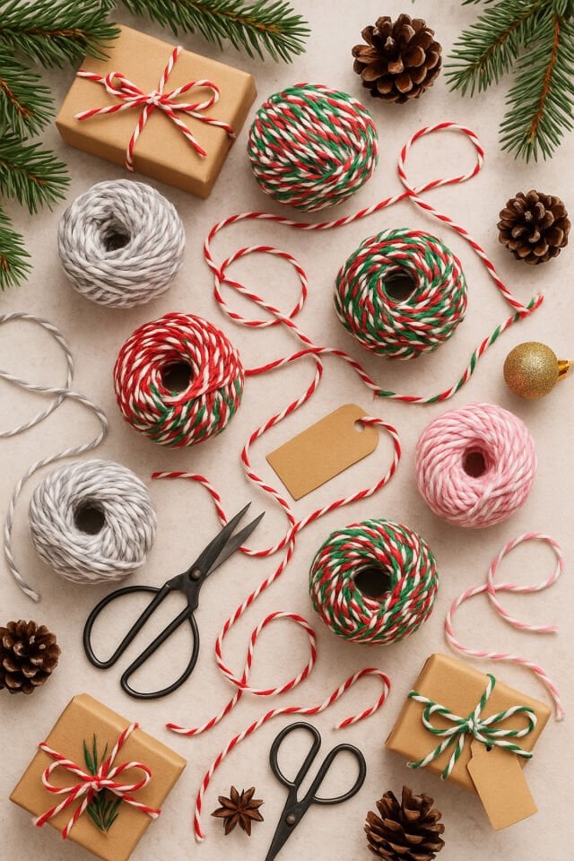 Beyaz Yeşil Koton Paketleme İpi 200 Metre Koton Paket İpi 200m