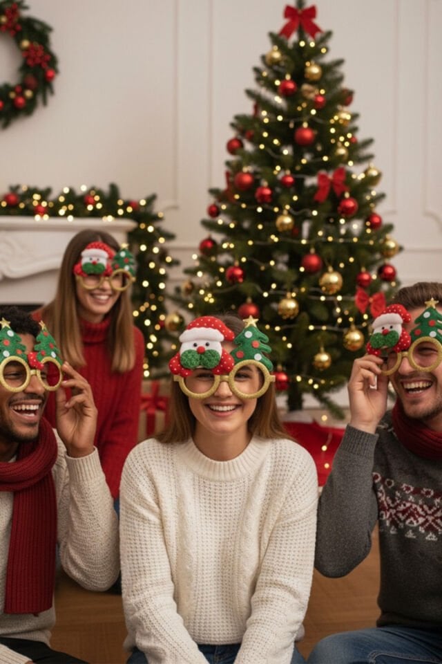 Yılbaşı Parti Gözlüğü – 1 ADET - Noel Baba ve Çam Ağacı Desenli Komik Aksesuar