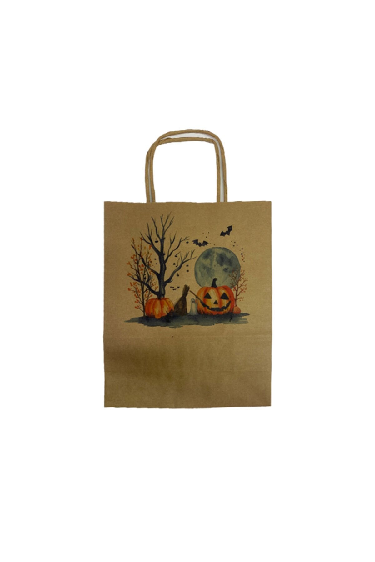 Hallowen Konsept Baskılı Kraft Poşet 8x18x24 10 Adet Hediye Poşeti Kağıt Poşet Karton Poşet