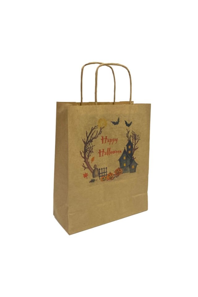 Hallowen Konsept Baskılı Kraft Poşet 8x18x24 10 Adet Hediye Poşeti Kağıt Poşet Karton Poşet 2