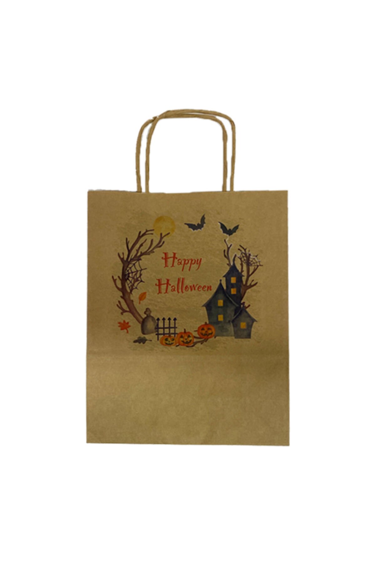 Hallowen Konsept Baskılı Kraft Poşet 8x18x24 10 Adet Hediye Poşeti Kağıt Poşet Karton Poşet 2