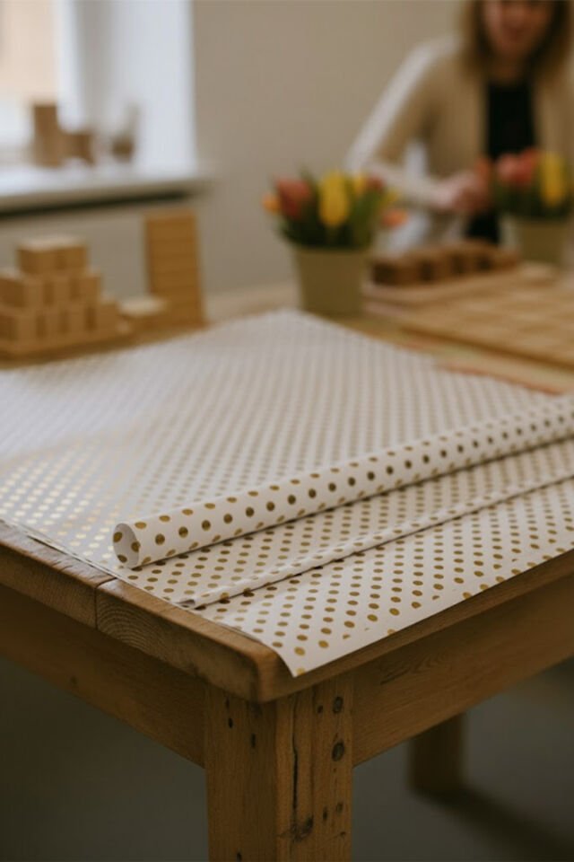 Beyaz Üzeri Altın Puantiye Ambalaj Kağıdı 10 Adet 70x100cm Hediye Paketleme Hediye Kağıdı