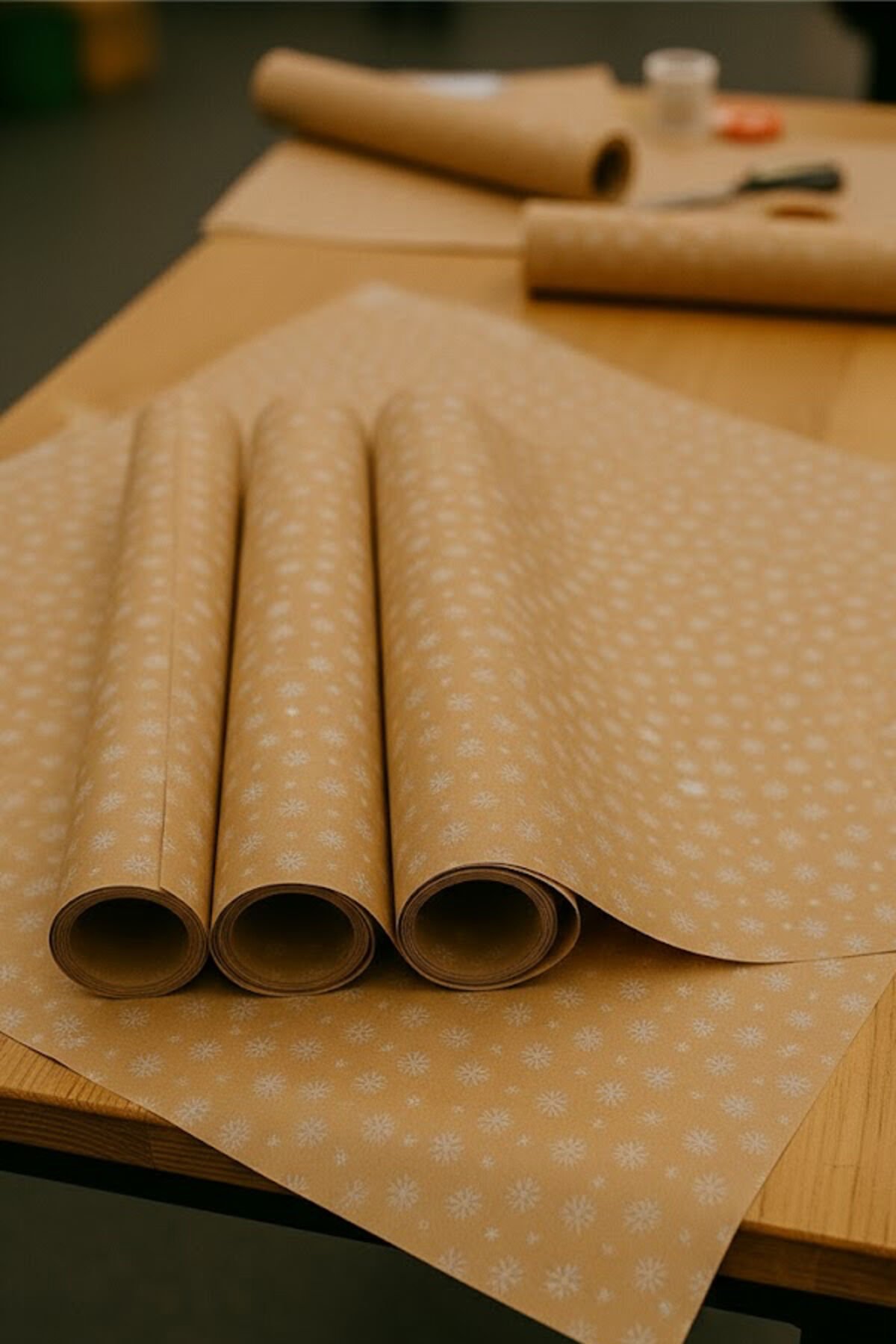 Kraft Kar Tanesi Ambalaj Kağıdı 33 Adet 70x100cm Hediye Paketleme Hediye Kağıdı