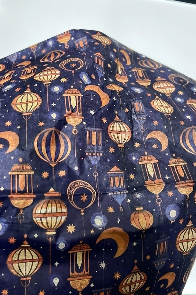 Ramazan Temalı Baskılı Pelur Kağıdı Lacivert Üzeri Desenli 25x35 cm – 25 Adet İnce Hediye Kağıdı