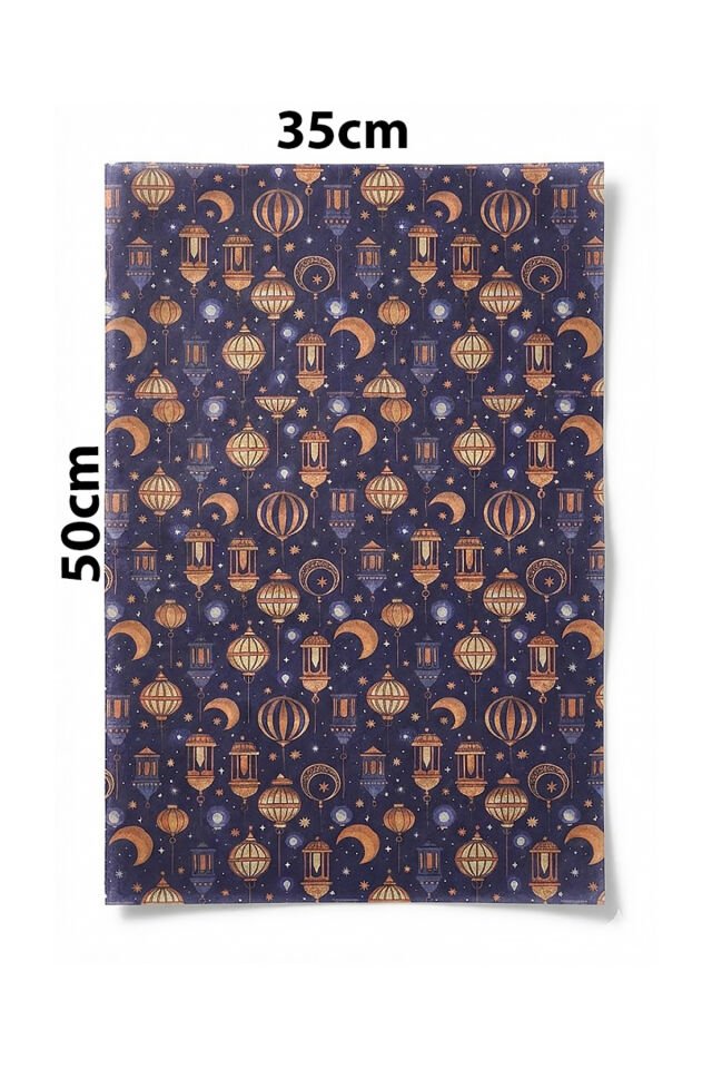 Ramazan Temalı Baskılı Pelur Kağıdı Lacivert Üzeri Desenli 25x35 cm – 25 Adet İnce Hediye Kağıdı