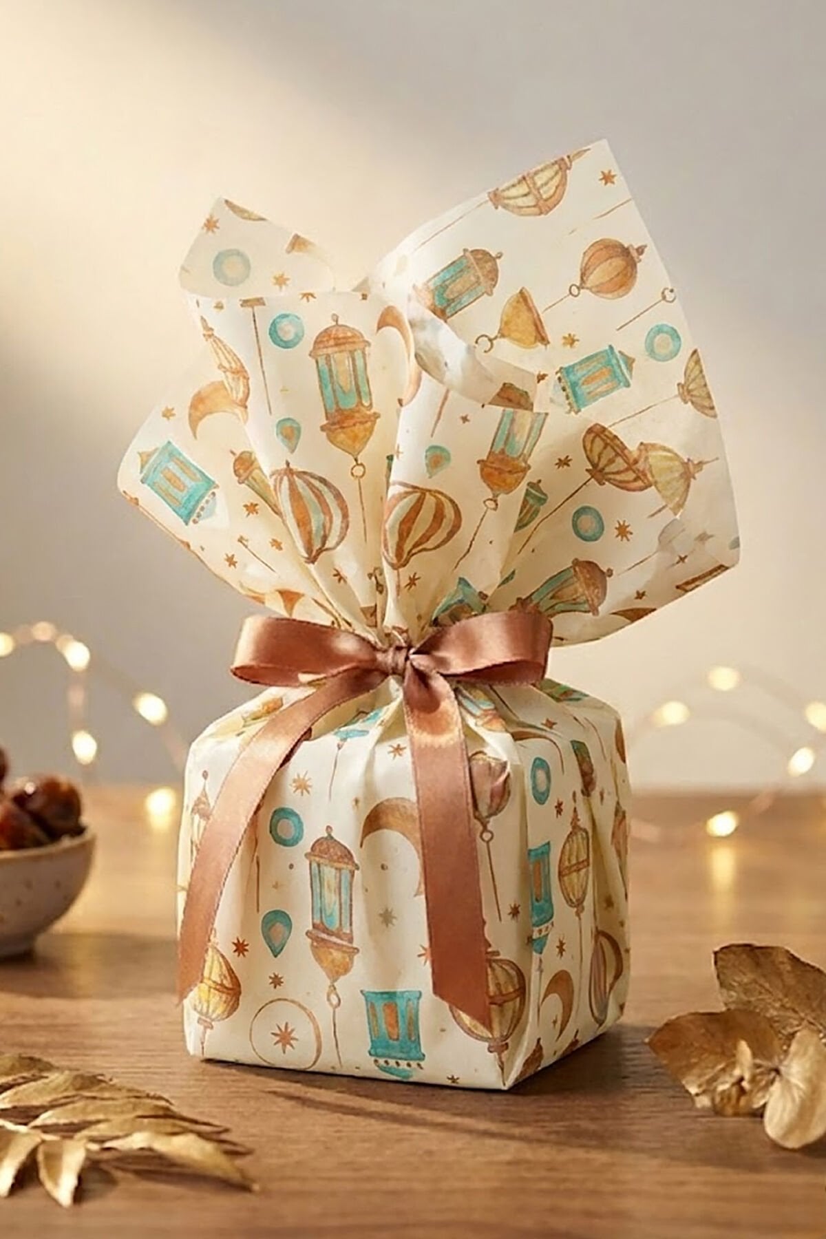 Ramazan Temalı Baskılı Pelur Kağıdı Krem Üzeri Desenli 25x35 cm – 25 Adet İnce Hediye Kağıdı