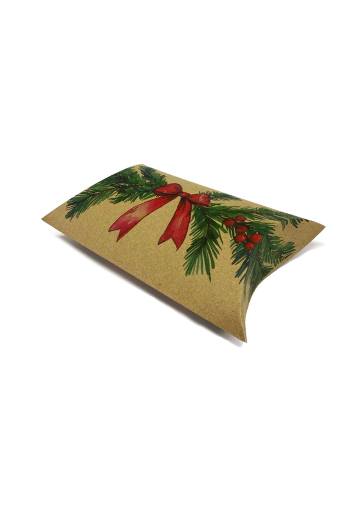 Japon Yastık Kutu Büyük 16x19.5x6 Cm 12 Adet Yılbaşı Baskılı Yeni Yıl Hediyesi Kraft Kutu