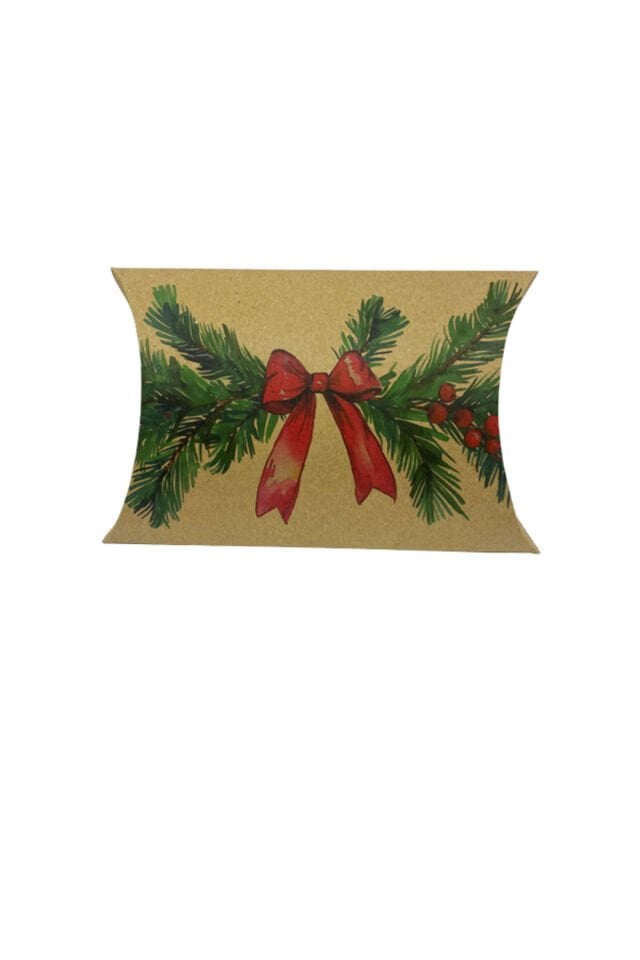 Japon Yastık Kutu Büyük 11x12x3 cm 12 Adet Yılbaşı Baskılı Yeni Yıl Kraft Kutu