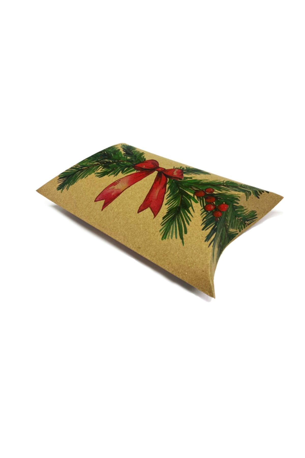 Japon Yastık Kutu Büyük 11x12x3 cm 12 Adet Yılbaşı Baskılı Yeni Yıl Kraft Kutu