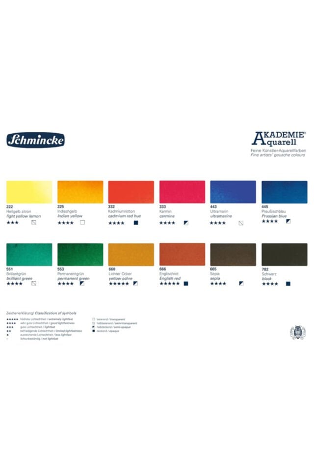 Schmicke Akademie Aquarell Profesyonel 12'li Tam boy Sulu Boya Seti
