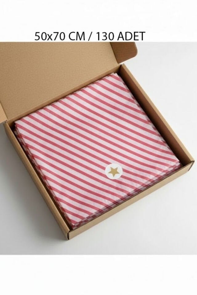 Kırmızı Beyaz Çizgili İnce Pelur Kağıdı 50x70 cm – 130 Adet | Hediye, Paketleme, Yeni Yıl Kağıdı