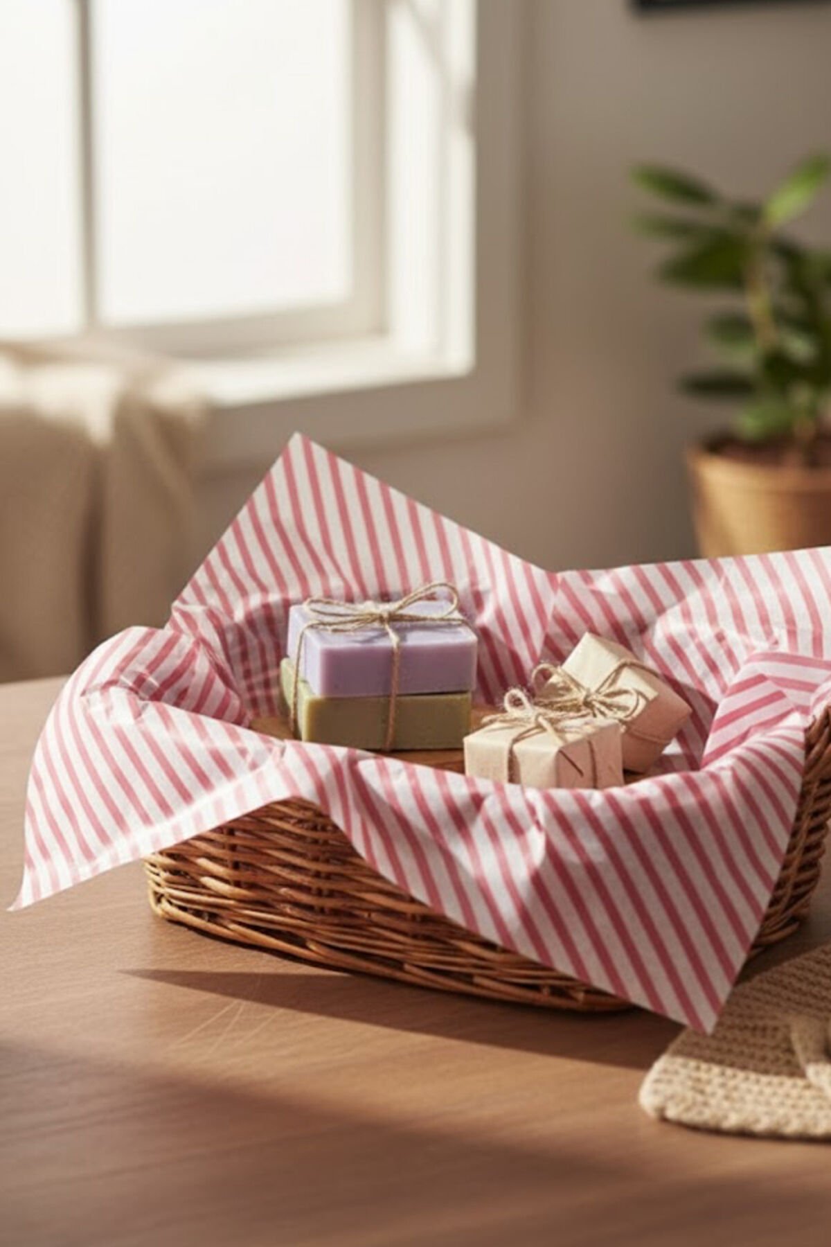 Kırmızı Beyaz Çizgili İnce Pelur Kağıdı 50x70 cm – 130 Adet | Hediye, Paketleme, Yeni Yıl Kağıdı