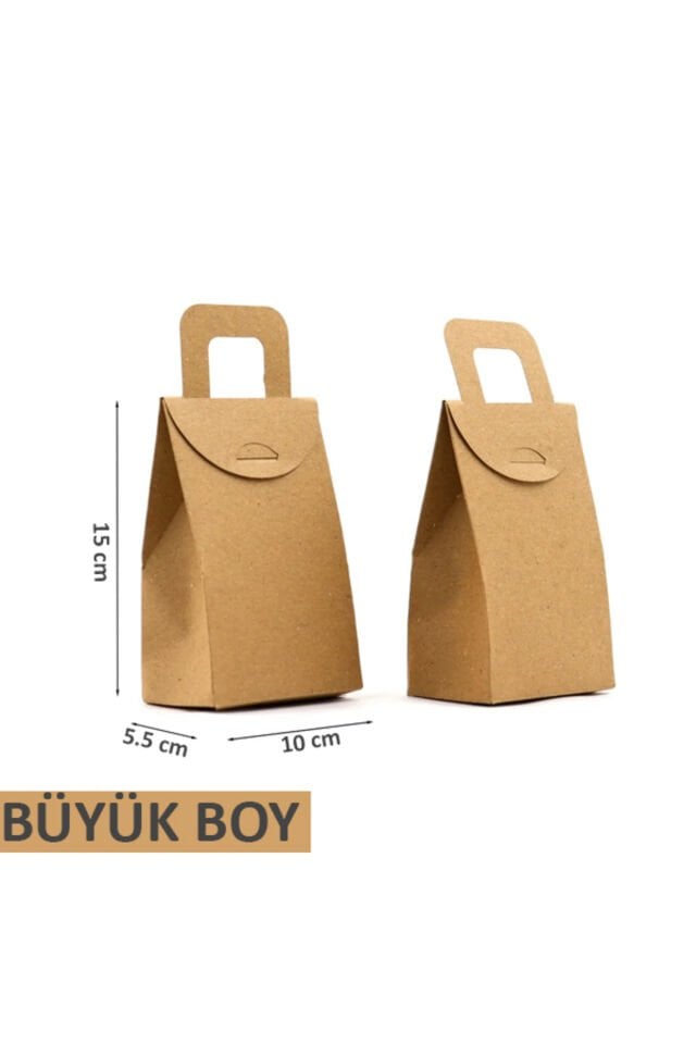 Kulplu Çanta Büyük Boy 50 Adet Kraft Çanta Kraft Tutmalı Çanta Çerez Kutusu Kınalık Kraft Çanta
