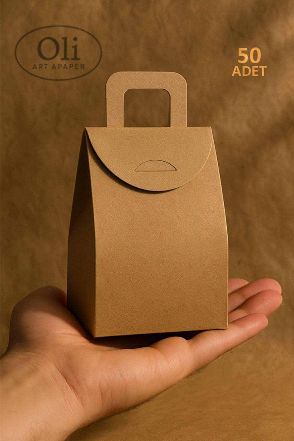 Kulplu Çanta Büyük Boy 50 Adet Kraft Çanta Kraft Tutmalı Çanta Çerez Kutusu Kınalık Kraft Çanta