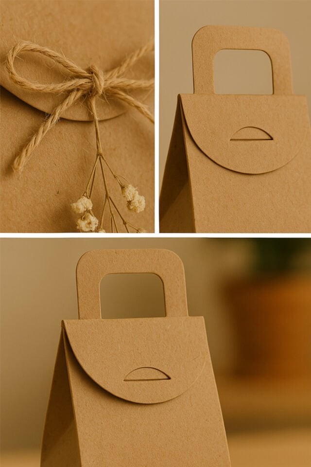 Kulplu Çanta Büyük Boy 6 Adet Kraft Çanta Kraft Tutmalı Çanta Çerez Kutusu Kınalık Kraft Çanta