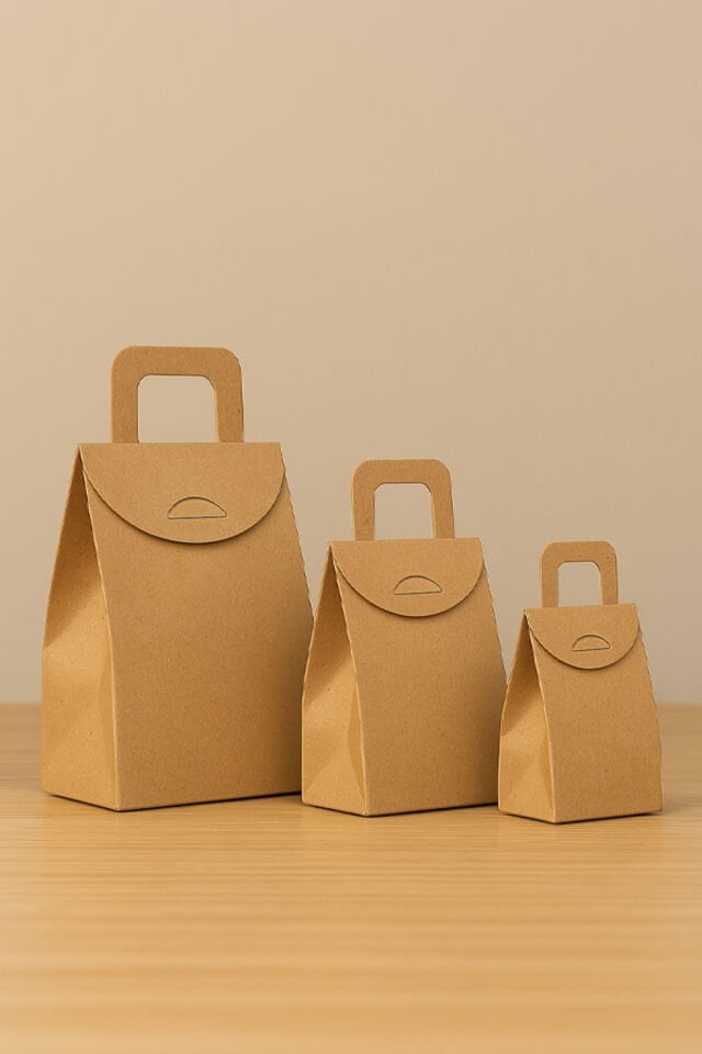 Kulplu Çanta Büyük Boy 6 Adet Kraft Çanta Kraft Tutmalı Çanta Çerez Kutusu Kınalık Kraft Çanta