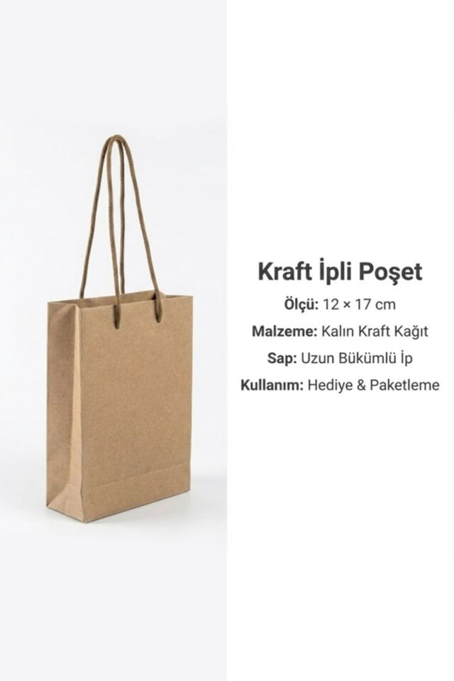 Kraft İpli Mini Karton Çanta 12x17x5 cm 10 Adet – Hediye Poşeti ve Takı Poşeti Minik P.oşet