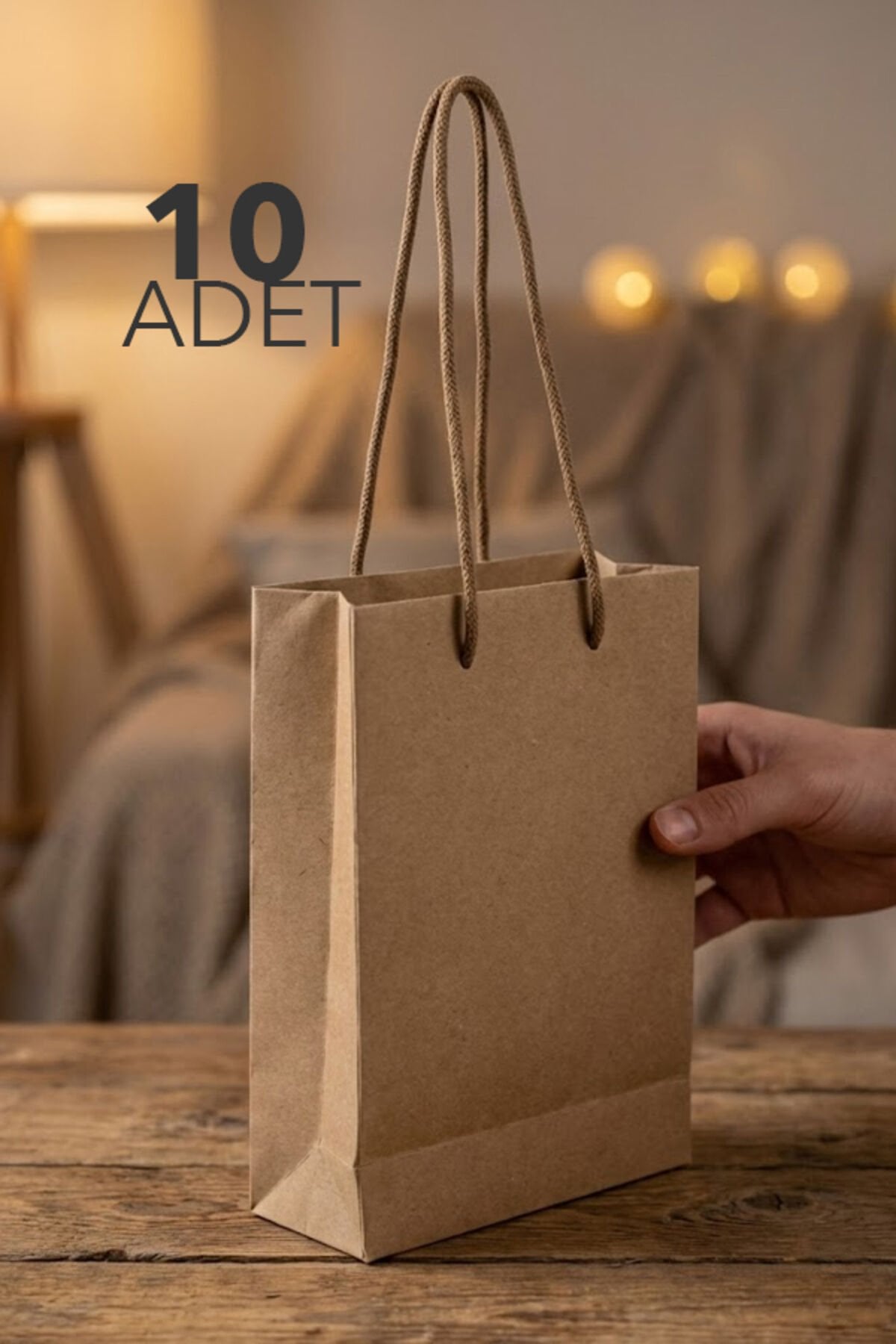 Kraft İpli Mini Karton Çanta 12x17x5 cm 10 Adet – Hediye Poşeti ve Takı Poşeti Minik P.oşet