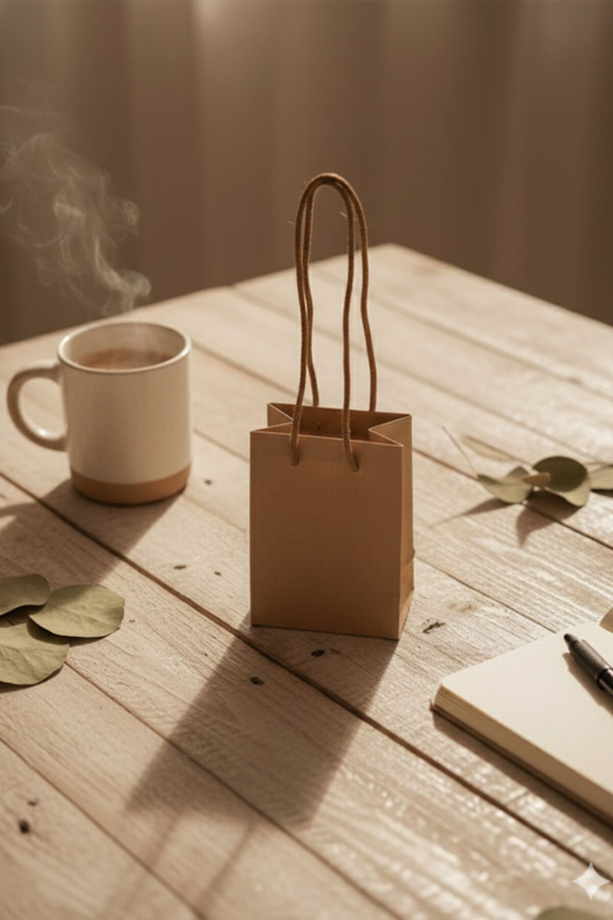 Kraft İpli Mini Karton Çanta 8x11x5 cm 3 Adet – Hediye Poşeti ve Takı Poşeti Minik P.oşet