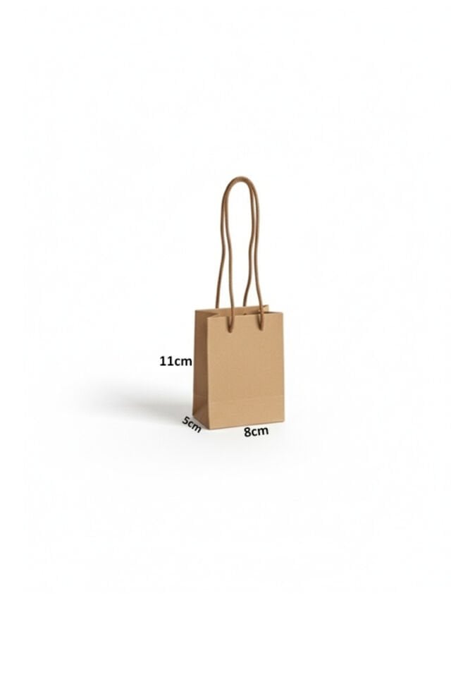 Kraft İpli Mini Karton Çanta 8x11x5 cm 50 Adet – Hediye Poşeti ve Takı Poşeti Minik P.oşet