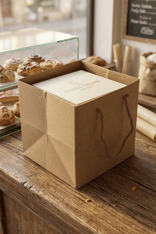 20x20x20cm 10 Adet Kalın Kraft Pasta Kutusu Taşıma Çantası – Geniş Tabanlı Dayanıklı Kraft Çanta