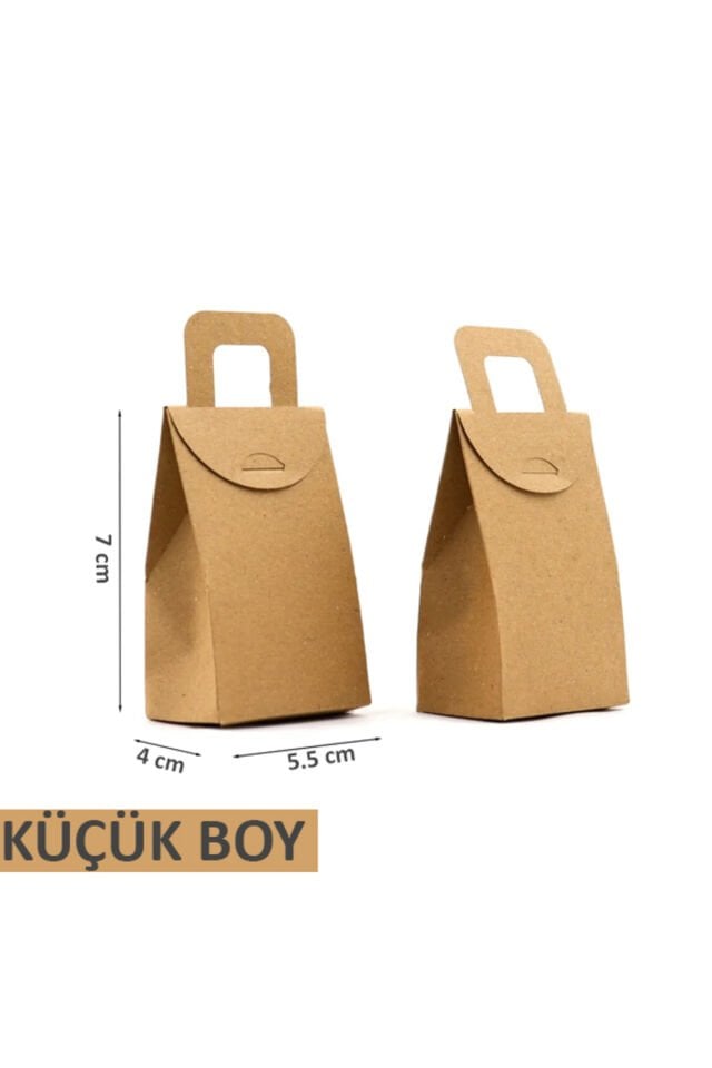 Kulplu Çanta Kraft Tutmalı 3'lü Set Toplam 36 Adet Çanta Kraft Kınalık Çerez Kutusu Hediye Paketi