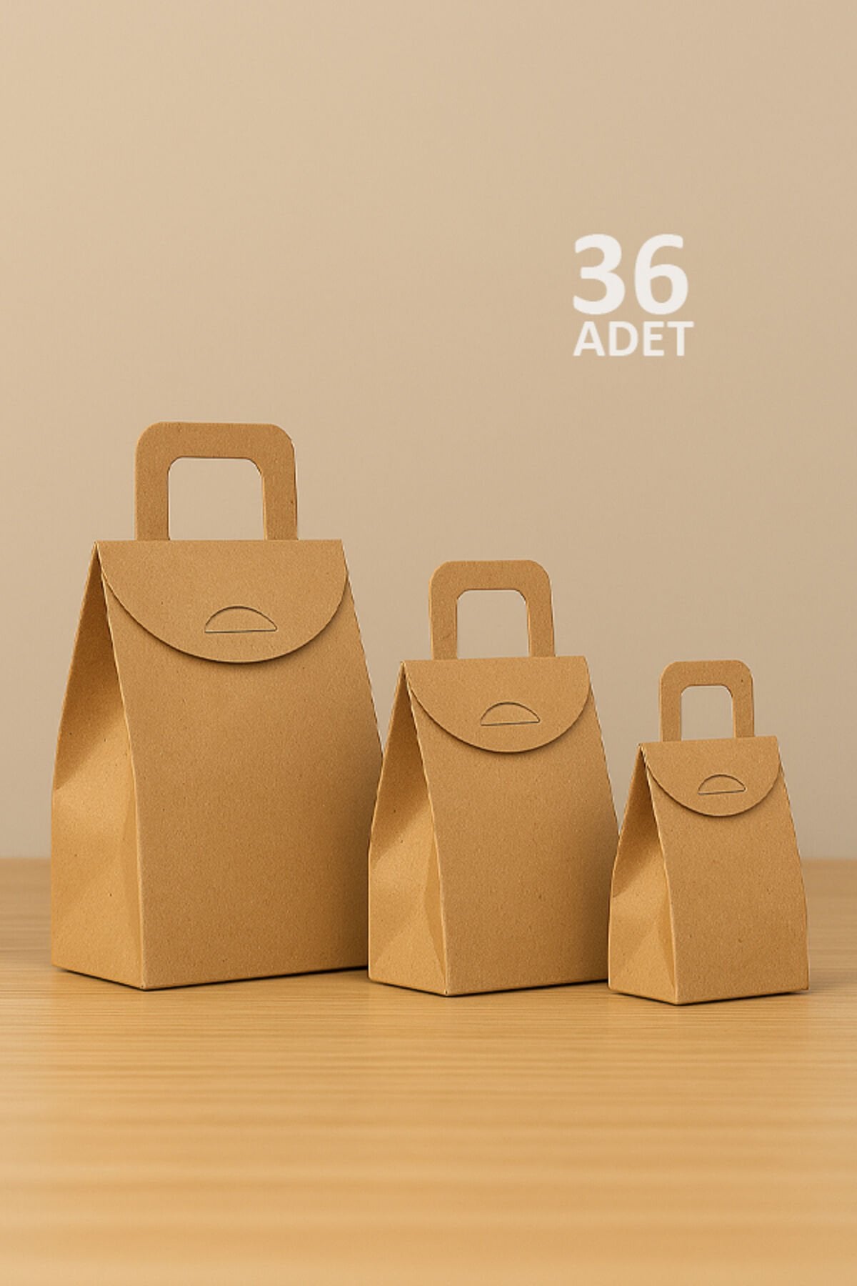 Kulplu Çanta Kraft Tutmalı 3'lü Set Toplam 36 Adet Çanta Kraft Kınalık Çerez Kutusu Hediye Paketi