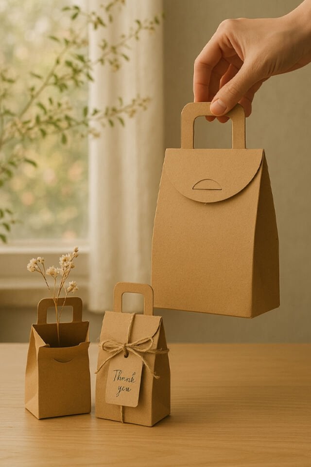 Kulplu Çanta Kraft Tutmalı 3'lü Set Toplam 75 Adet Çanta Kraft Kınalık Çerez Kutusu Hediye Paketi